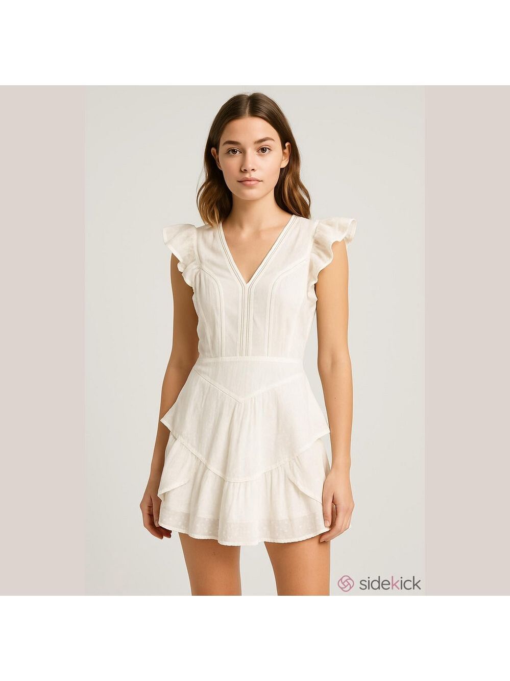 EXPRESS White Mini Ruffle Flutter Sleeve Fit And Flare Dress